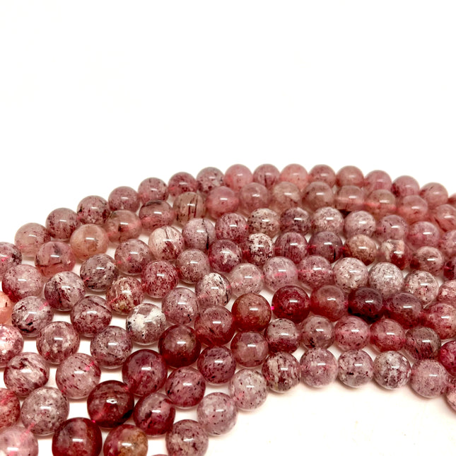 Strawberry Quartz Round Beads - Full Strand - Approx. 16” Long