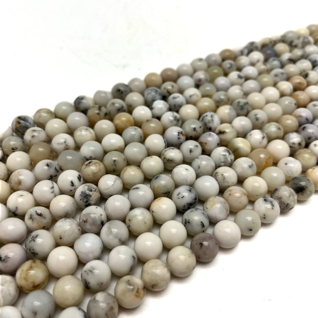 White Dendritic Opal Original Round Beads - Full Strand - Approx. 16” Long