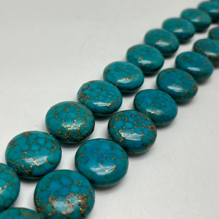 Turquoise Matrix Puff Coin Beads 18mm - Full Strand - Approx. 16” Long