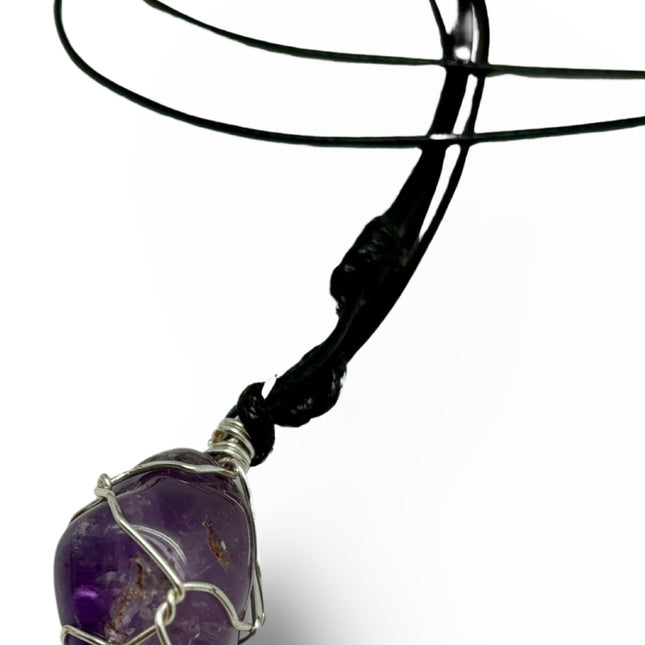 Amethyst Tumble Nugget - Wire Wrapped & Cord Necklace