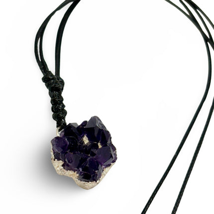 Amethyst Mini Geode Necklace - Black Cord