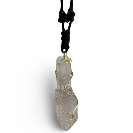 Elestial Amethyst - Wire Wrapped & Cord Necklace