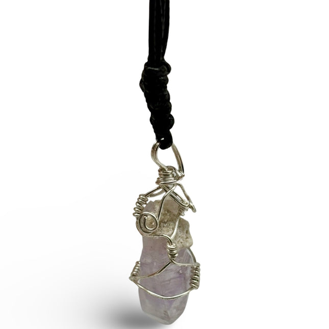 Elestial Amethyst - Wire Wrapped & Cord Necklace