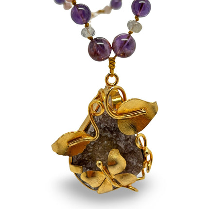Super Seven with Chevron Amethyst and Geode Pendant - Chain Necklace