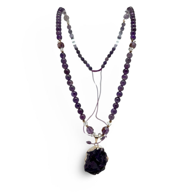 Amethyst with Super Seven and Herkimer Diamon - Adjustable Necklace