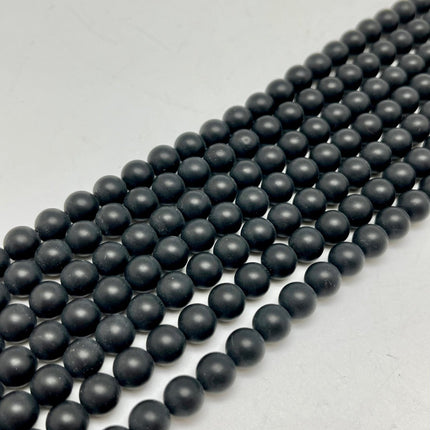 Frosted Matt Black Onyx Agate 8 Round Beads - Full Strand - Approx. 16” Long - Lifestones Gems and Minerals