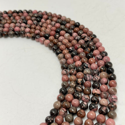 Rhodonite Round Beads - Full Strand - Approx. 16” Long - Lifestones Gems and Minerals