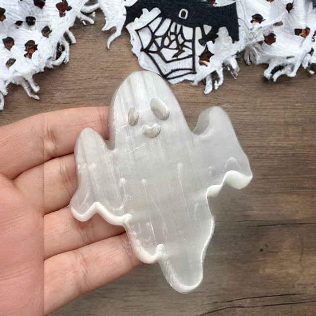 Selenite Ghost Carving - Halloween Carvings - Cleansing & Purification - Lifestones Gems and Minerals